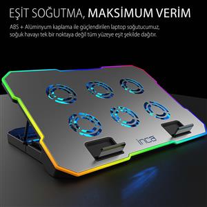 Inca INC-618GMS Empousa 9"-17" RGB Led 6x60 mm 2400RPM 2xUSB Gamıng Notebook Cooler