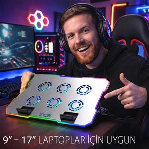 Inca INC-618GMS Empousa 9"-17" RGB Led 6x60 mm 2400RPM 2xUSB Gamıng Notebook Cooler
