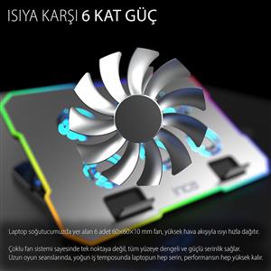Inca INC-618GMS Empousa 9"-17" RGB Led 6x60 mm 2400RPM 2xUSB Gamıng Notebook Cooler