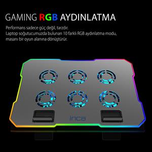 Inca INC-618GMS Empousa 9"-17" RGB Led 6x60 mm 2400RPM 2xUSB Gamıng Notebook Cooler
