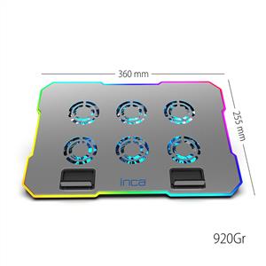 Inca INC-618GMS Empousa 9"-17" RGB Led 6x60 mm 2400RPM 2xUSB Gamıng Notebook Cooler