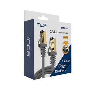Inca ICAT8-15G Cat8 S/FTP 40Gbps 2000Mhz High Speed %100 Copper Network Kablo 15 Metre-Gri