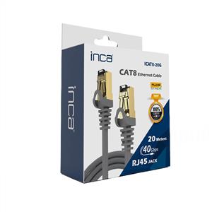 Inca ICAT8-20G Cat8 S/FTP 40Gbps 2000Mhz High Speed %100 Copper Network Kablo 20 Metre-Gri