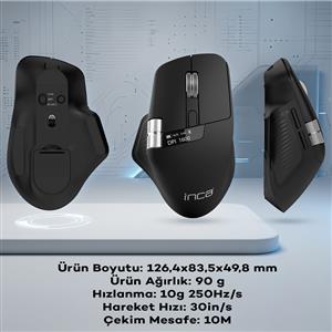 INCA IWM-513RX PAW3311 7D CUSTOM SOFTWARE 12800DPI TRİ MOD SILENT KABLOSUZ MOUSE-SİYAH