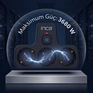Inca IPW-49S 3 Port Akım Korumalı Led Tuşlu Duvar Priz  - Siyah