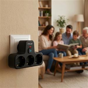Inca IPW-49S 3 Port Akım Korumalı Led Tuşlu Duvar Priz  - Siyah