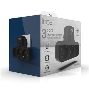 Inca IPW-49S 3 Port Akım Korumalı Led Tuşlu Duvar Priz  - Siyah