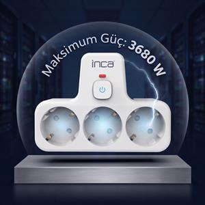 Inca IPW-49B 3 Port Akım Korumalı Led Tuşlu Duvar Priz  - Beyaz