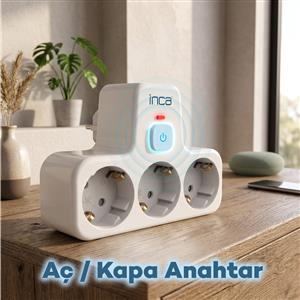 Inca IPW-49B 3 Port Akım Korumalı Led Tuşlu Duvar Priz  - Beyaz