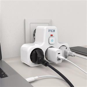 Inca IPW-49B 3 Port Akım Korumalı Led Tuşlu Duvar Priz  - Beyaz