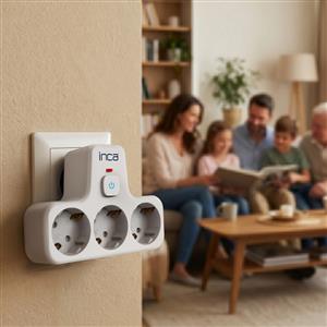Inca IPW-49B 3 Port Akım Korumalı Led Tuşlu Duvar Priz  - Beyaz