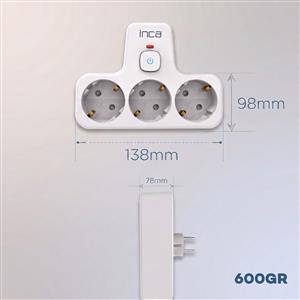 Inca IPW-49B 3 Port Akım Korumalı Led Tuşlu Duvar Priz  - Beyaz