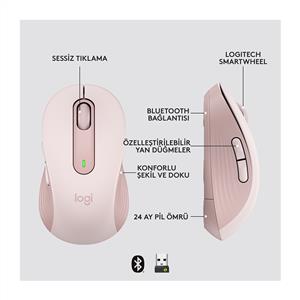 LOGITECH SIGNATURE M650 KÜÇÜK VE ORTA BOY (SAĞ EL İÇİN) SİLENT KABLOSUZ MOUSE-PEMBE