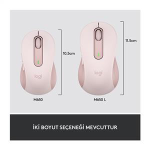 LOGITECH SIGNATURE M650 KÜÇÜK VE ORTA BOY (SAĞ EL İÇİN) SİLENT KABLOSUZ MOUSE-PEMBE