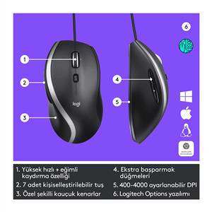 LOGITECH M500S 4000 DPI KABLOLU MOUSE-SİYAH