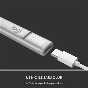 Logitech Crayon USB-C iPad Uyumlu Dijital Kalem - Açık Gri