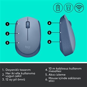 LOGITECH M171 KABLOSUZ MOUSE-AÇIK MAVİ