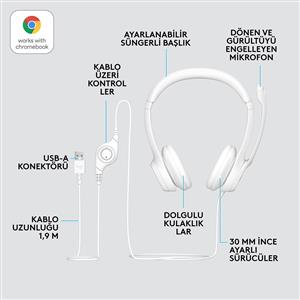 Logitech H390 USB Gürültü Önleyici Mikrofonlu Kulaklık - Beyaz
