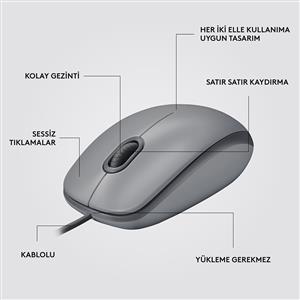 LOGITECH M110 SILENT KABLOLU MOUSE-GRİ