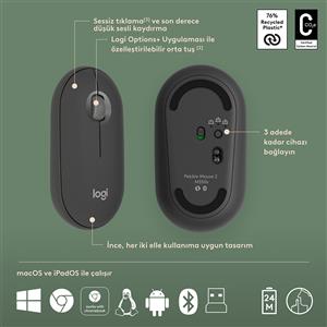 LOGITECH PEBBLE 2 MULTI-DEVICE BLUETOOTH KLAVYE MOUSE SET-GRAFIT