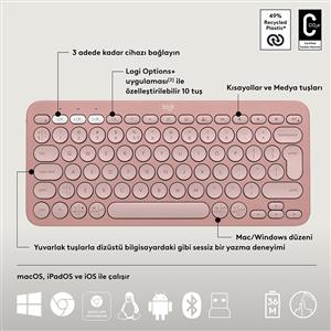 LOGITECH PEBBLE 2 MULTI-DEVICE BLUETOOTH KLAVYE MOUSE SET-PUDRA PEMBE