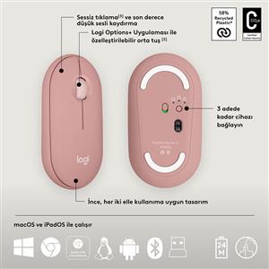 LOGITECH PEBBLE 2 MULTI-DEVICE BLUETOOTH KLAVYE MOUSE SET-PUDRA PEMBE