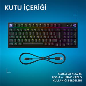 LOGITECH G316 X 98 TACTILE KABLOLU TÜRKÇE OYUNCU KLAVYESİ - SİYAH
