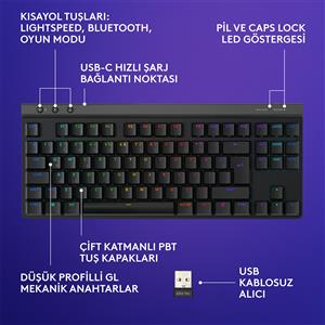 LOGITECH G515 LIGHTSPEED TKL TÜRKÇE KABLOSUZ OYUNCU KLAVYESİ-SİYAH