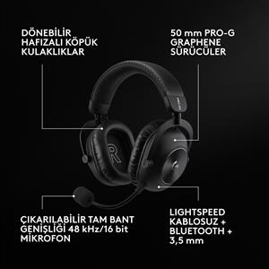 LOGITECH G PRO X3 LIGHTSPEED KABLOSUZ BLUETOOTH OYUNCU KULAKLIĞI - SİYAH