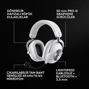 LOGITECH G PRO X3 LIGHTSPEED KABLOSUZ BLUETOOTH OYUNCU KULAKLIĞI - BEYAZ