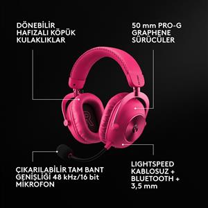 LOGITECH G PRO X3 LIGHTSPEED KABLOSUZ BLUETOOTH OYUNCU KULAKLIGI - PEMBE