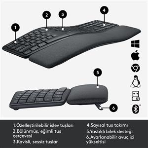 LOGITECH K860 ERGONOMİK BİLEK DESTEKLİ KABLOSUZ Q KLAVYE