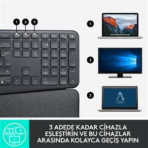 LOGITECH K860 ERGONOMİK BİLEK DESTEKLİ KABLOSUZ Q KLAVYE