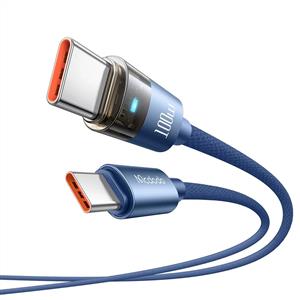 MCDODO CA-5586 100W Type-C to Type-C Şeffaf LED Işıklı Şarj Kablosu 1.2m - Mavi