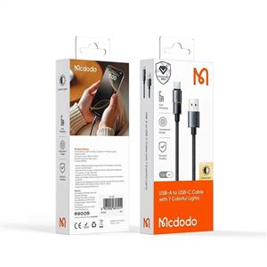 MCDODO CA-8180 Usb-A to Type-C 7 Renkli Işıklı 1.2m 6A Süper Hızlı Kablo - Siyah