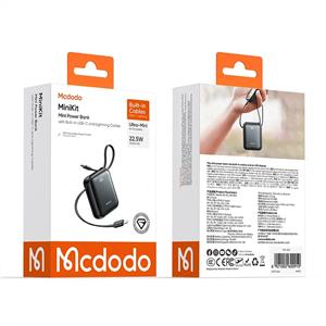 MCDODO MC-8620 10000 mAh 22.5W PD Hızlı Şarj Dahili Kablolu Powerbank - Siyah