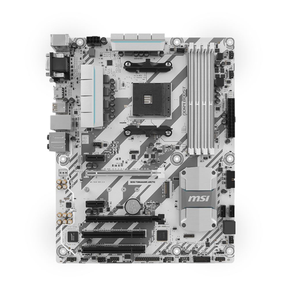 MSI B350 TOMAHAWK ARCTIC AM4 AMD Ryzen™ DDR4 3200+MHz (O.C.) USB