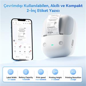 NIIMBOT B2 203 DPI TAŞINABİLİR KABLOSUZ ETİKET YAZICI (Gri)