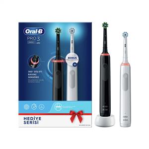 Oral-B Pro3 3900 Serisi Şarjlı Diş Fırçası 2'li Avantaj Paketi-Siyah/Beyaz