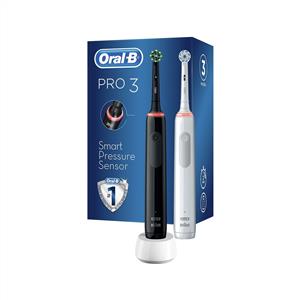 Oral-B Pro3 3900 Serisi Şarjlı Diş Fırçası 2'li Avantaj Paketi-Siyah/Beyaz