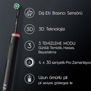 Oral-B Pro3 3500 Serisi Şarjlı Diş Fırçası (Siyah)+ Seyahat Kabı Hediyeli