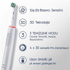 Oral-B Pro3 3500 Serisi Şarjlı Diş Fırçası (Beyaz) + Seyahat Kabı Hediyeli