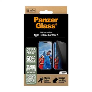 PanzerGlass® Privacy Ekran Koruyucu iPhone 16 | 15 | Kolay Uygulama Çerçeveli