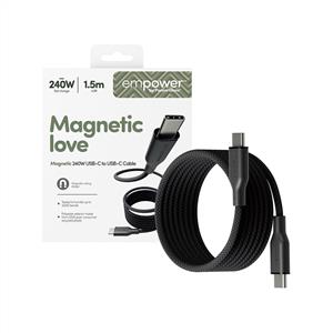 empower™ by PanzerGlass® 240W USB-C to USB-C Manyetik Şarj Kablosu | USB 2.0 |Uzay Siyahı