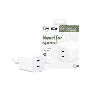 empower™ by PanzerGlass® Turbo 45W Sarj Cihazı 2 x USB-C | EU Plug | Beyaz