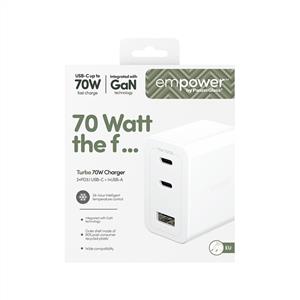 empower™ by PanzerGlass® Turbo 70W Çoklu Sarj Cihazı  2 x USB-C + USB-A | EU Plug | Beyaz