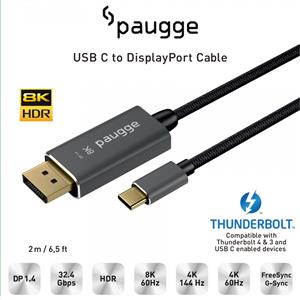 Paugge Usb-C to Displayport Kablo - Dp 1.4 4K FullHD 2 Metre