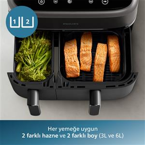 PHILIPS NA350/00 3000 Serisi Çift Hazneli Airfryer 9 L Fritöz