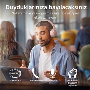 Philips TAH4000PK 32mm, BT6.0, Dinamik Bas, 70 Saat, Kablosuz Kulak Üstü Kulaklık - Pembe