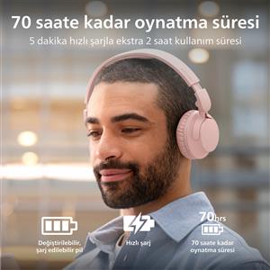 Philips TAH4000PK 32mm, BT6.0, Dinamik Bas, 70 Saat, Kablosuz Kulak Üstü Kulaklık - Pembe